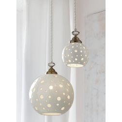 2253 SOSPENSIONE SINGOLA CON SFERA IN TERRACOTTA BIANCA TRAFORATA 2 MISURE RUSTICA MADE IN ITALY
