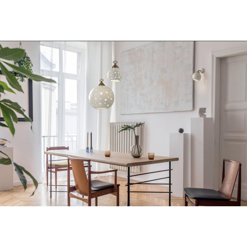 2253 SOSPENSIONE SINGOLA CON SFERA IN TERRACOTTA BIANCA TRAFORATA 2 MISURE RUSTICA MADE IN ITALY