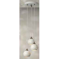 2253 SOSPENSIONE 3 LUCI BIANCA D28 CM CON SFERE IN TERRACOTTA TRAFORATA RUSTICA MADE IN ITALY 2