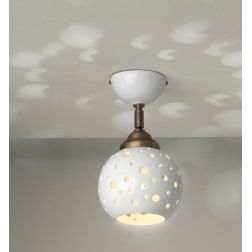 2253 PICCOLA PLAFONIERA IN TERRACOTTA BIANCA TRAFORATA CON SFERA D15 CM ORIENTABILE RUSTICA MADE IN ITALY 2