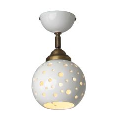 2253 PICCOLA PLAFONIERA IN TERRACOTTA BIANCA TRAFORATA CON SFERA D15 CM ORIENTABILE RUSTICA MADE IN ITALY