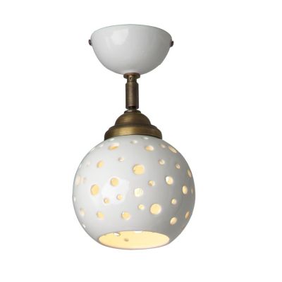 2253 PICCOLA PLAFONIERA IN TERRACOTTA BIANCA TRAFORATA CON SFERA D15 CM ORIENTABILE RUSTICA MADE IN ITALY