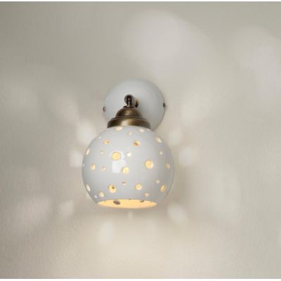 2253 PICCOLA APPLIQUE IN TERRACOTTA BIANCA TRAFORATA CON SFERA D15 CM ORIENTABILE RUSTICA MADE IN ITALY