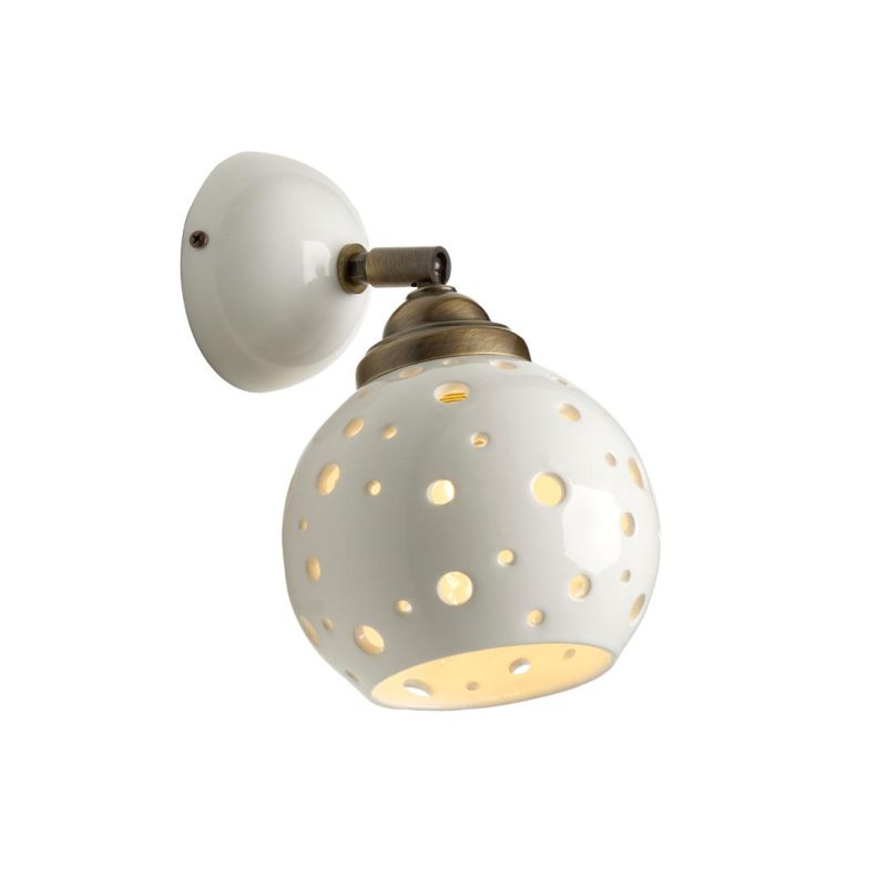 2253 PICCOLA APPLIQUE IN TERRACOTTA BIANCA TRAFORATA CON SFERA D15 CM ORIENTABILE RUSTICA MADE IN ITALY
