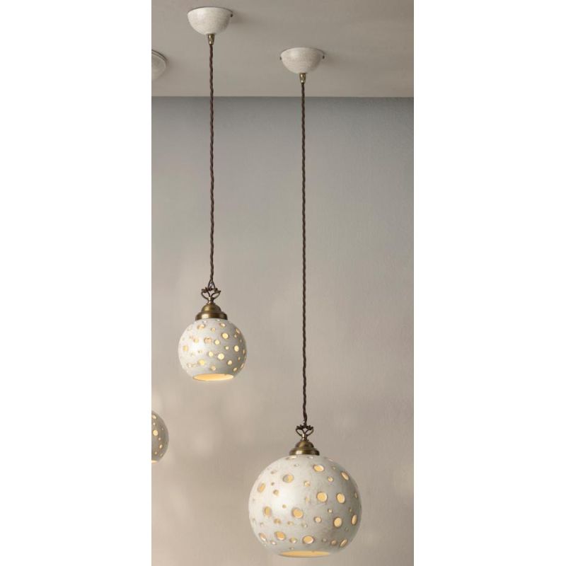 2254 SOSPENSIONE SINGOLA CON SFERA IN TERRACOTTA FINITURA ANTICATA TRAFORATA 2 MISURE RUSTICA MADE IN ITALY