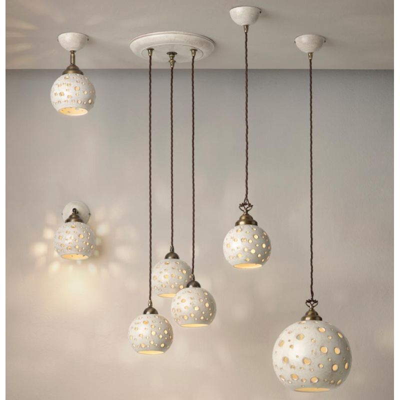 2254 SOSPENSIONE SINGOLA CON SFERA IN TERRACOTTA FINITURA ANTICATA TRAFORATA 2 MISURE RUSTICA MADE IN ITALY