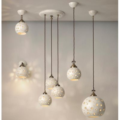 2254 SOSPENSIONE SINGOLA CON SFERA IN TERRACOTTA FINITURA ANTICATA TRAFORATA 2 MISURE RUSTICA MADE IN ITALY