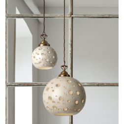 2254 SOSPENSIONE SINGOLA CON SFERA IN TERRACOTTA FINITURA ANTICATA TRAFORATA 2 MISURE RUSTICA MADE IN ITALY