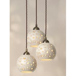 2254 SOSPENSIONE 3 LUCI IN TERRACOTTA FINITURA ANTICATA TRAFORATA D28 CM  STILE RUSTICO MADE IN ITALY