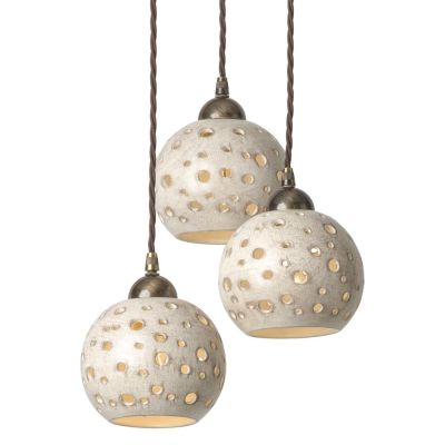 2254 SOSPENSIONE 3 LUCI IN TERRACOTTA FINITURA ANTICATA TRAFORATA D28 CM  STILE RUSTICO MADE IN ITALY