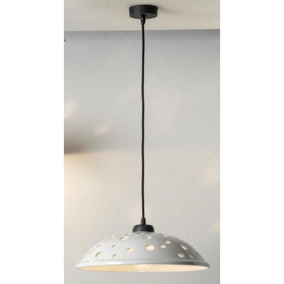 2255 SOSPENSIONE SINGOLA D38 CM IN TERRACOTTA BIANCA LUCIDA TRAFORATA MODERNA MADE IN ITALY