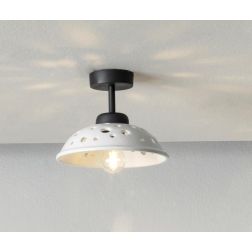 2255 PLAFONIERA D20 CM IN TERRACOTTA BIANCA LUCIDA TRAFORATA CON BASE NERA MODERNA MADE IN ITALY 2