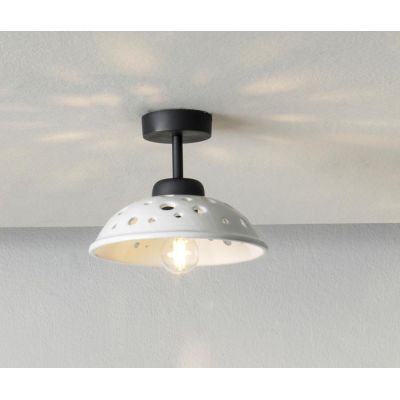 2255 PLAFONIERA D20 CM IN TERRACOTTA BIANCA LUCIDA TRAFORATA CON BASE NERA MODERNA MADE IN ITALY