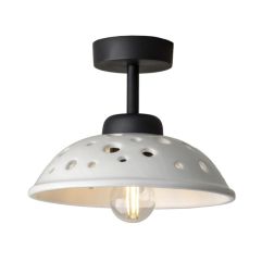 2255 PLAFONIERA D20 CM IN TERRACOTTA BIANCA LUCIDA TRAFORATA CON BASE NERA MODERNA MADE IN ITALY