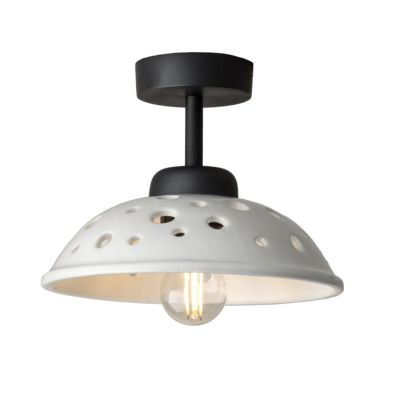2255 PLAFONIERA D20 CM IN TERRACOTTA BIANCA LUCIDA TRAFORATA CON BASE NERA MODERNA MADE IN ITALY