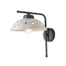 2255 LAMPADA DA PARETE IN TERRACOTTA BIANCA LUCIDA TRAFORATA CON BASE NERA MODERNA MADE IN ITALY