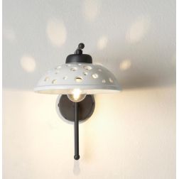 2255 LAMPADA DA PARETE IN TERRACOTTA BIANCA LUCIDA TRAFORATA CON BASE NERA MODERNA MADE IN ITALY 2