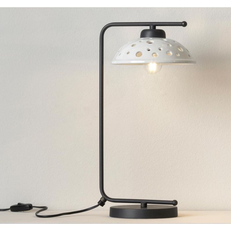 2255 LAMPADA DA TAVOLO NERA CON DIFFUSORE IN TERRACOTTA BIANCA LUCIDA TRAFORATA MODERNA MADE IN ITALY