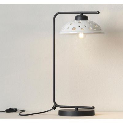 2255 LAMPADA DA TAVOLO NERA CON DIFFUSORE IN TERRACOTTA BIANCA LUCIDA TRAFORATA MODERNA MADE IN ITALY