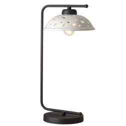 2255 LAMPADA DA TAVOLO NERA CON DIFFUSORE IN TERRACOTTA BIANCA LUCIDA TRAFORATA MODERNA MADE IN ITALY