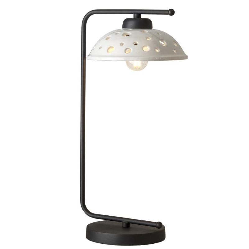 2255 LAMPADA DA TAVOLO NERA CON DIFFUSORE IN TERRACOTTA BIANCA LUCIDA TRAFORATA MODERNA MADE IN ITALY