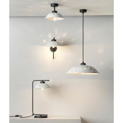 2255 LAMPADA DA TAVOLO NERA CON DIFFUSORE IN TERRACOTTA BIANCA LUCIDA TRAFORATA MODERNA MADE IN ITALY