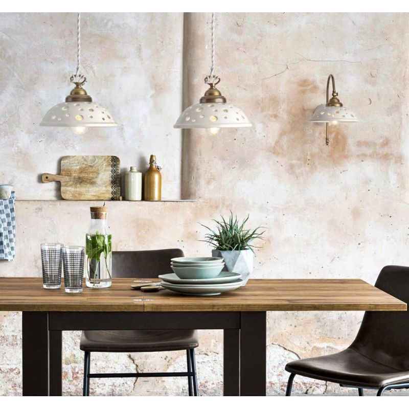 2256 LAMPADA DA PARETE BRUNITO CON PIATTO IN TERRACOTTA BIANCA LUCIDA TRAFORATA ORIENTABILE MADE IN ITALY