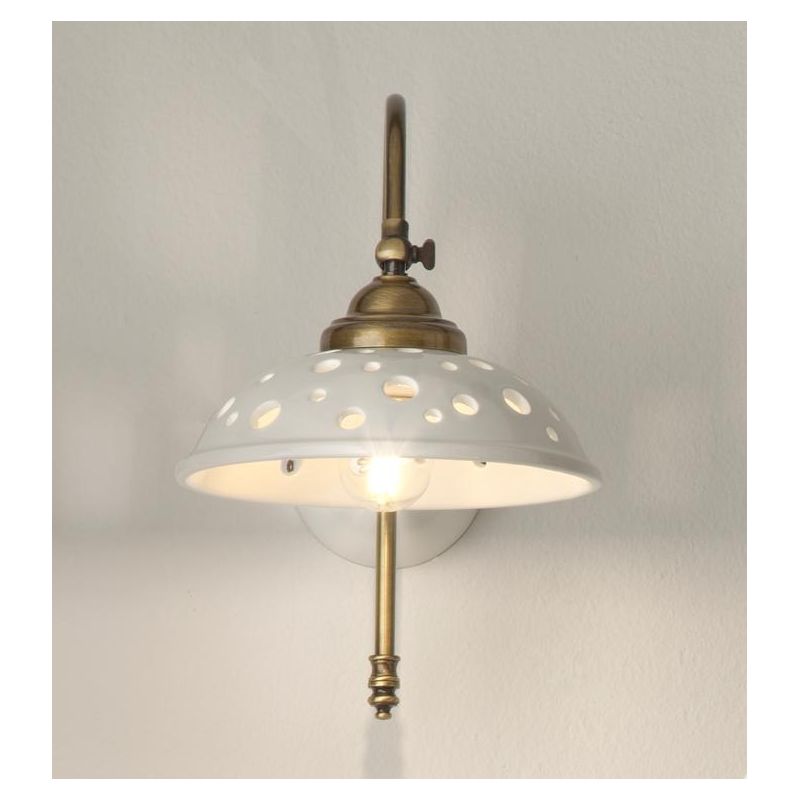 2256 LAMPADA DA PARETE BRUNITO CON PIATTO IN TERRACOTTA BIANCA LUCIDA TRAFORATA ORIENTABILE MADE IN ITALY