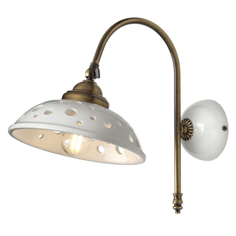 2256 LAMPADA DA PARETE BRUNITO CON PIATTO IN TERRACOTTA BIANCA LUCIDA TRAFORATA ORIENTABILE MADE IN ITALY