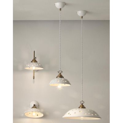 2256 SOSPENSIONE SINGOLA CON PIATTO IN TERRACOTTA BIANCA TRAFORATA 2 MISURE RUSTICA MADE IN ITALY