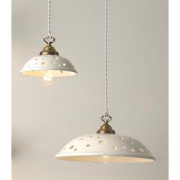 2256 SOSPENSIONE SINGOLA CON PIATTO IN TERRACOTTA BIANCA TRAFORATA 2 MISURE RUSTICA MADE IN ITALY