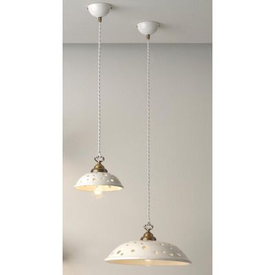 2256 SOSPENSIONE SINGOLA CON PIATTO IN TERRACOTTA BIANCA TRAFORATA 2 MISURE RUSTICA MADE IN ITALY