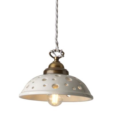 2256 SOSPENSIONE SINGOLA CON PIATTO IN TERRACOTTA BIANCA TRAFORATA 2 MISURE RUSTICA MADE IN ITALY