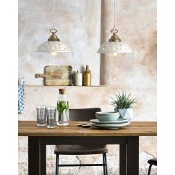 2256 SOSPENSIONE SINGOLA CON PIATTO IN TERRACOTTA BIANCA TRAFORATA 2 MISURE RUSTICA MADE IN ITALY 2
