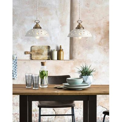 2256 SOSPENSIONE SINGOLA CON PIATTO IN TERRACOTTA BIANCA TRAFORATA 2 MISURE RUSTICA MADE IN ITALY