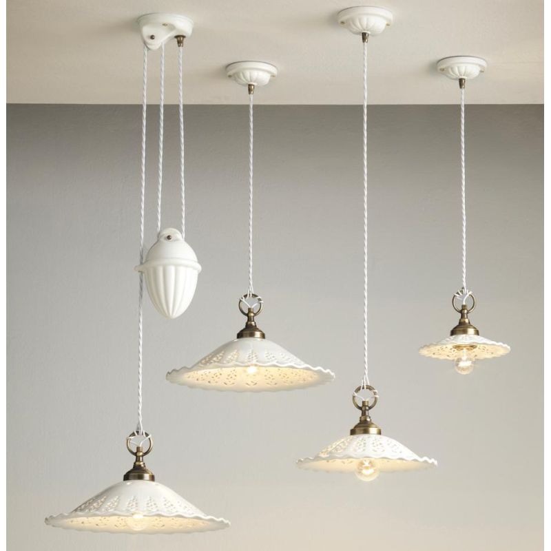 2258 SOSPENSIONE SALISCENDI RUSTICA D39 CM IN TERRACOTTA BIANCA TRAFORATA  MADE IN ITALY