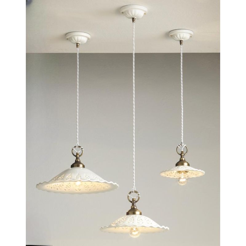 2258 SOSPENSIONE SINGOLA IN 3 MISURE RUSTICA IN TERRACOTTA BIANCA TRAFORATA  MADE IN ITALY