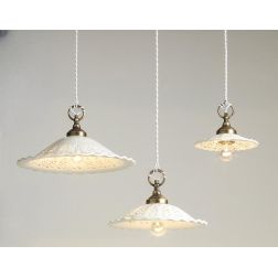 2258 SOSPENSIONE SINGOLA IN 3 MISURE RUSTICA IN TERRACOTTA BIANCA TRAFORATA  MADE IN ITALY