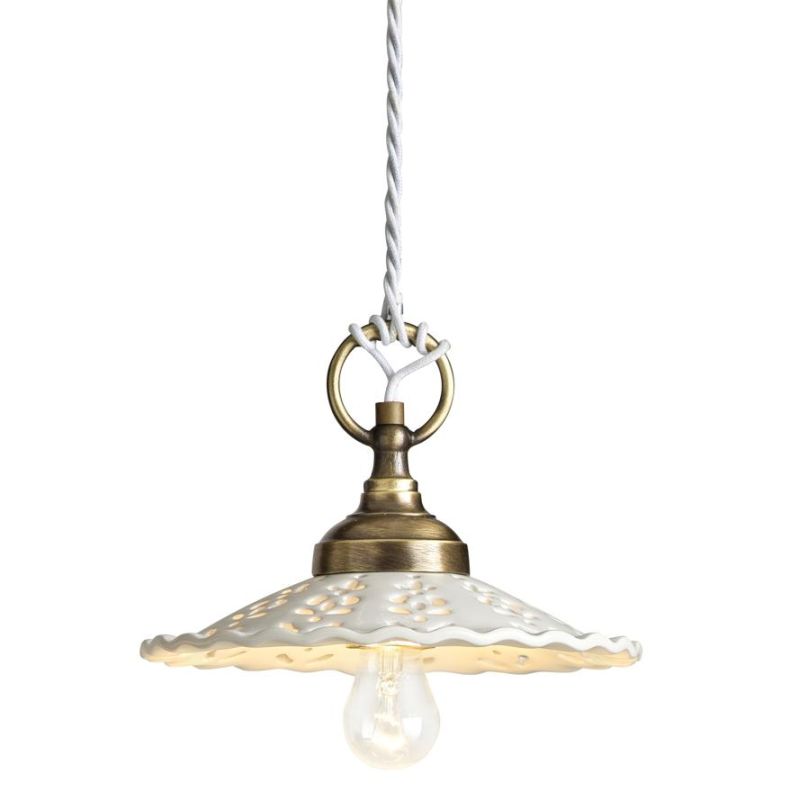 2258 SOSPENSIONE SINGOLA IN 3 MISURE RUSTICA IN TERRACOTTA BIANCA TRAFORATA  MADE IN ITALY