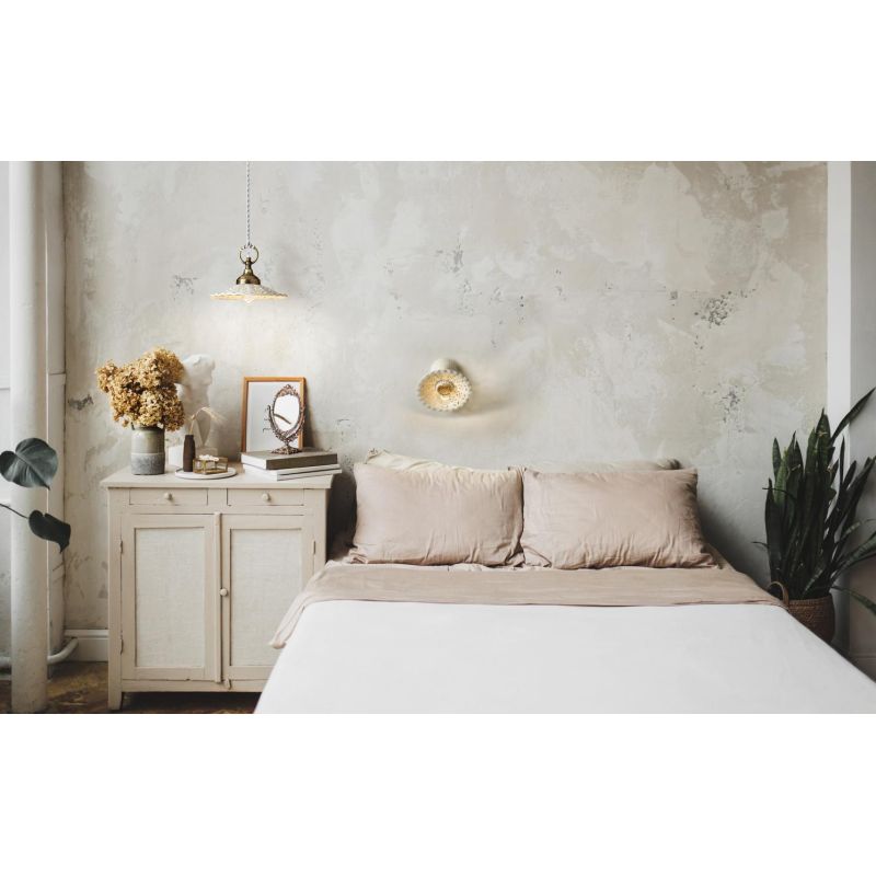 2258 SOSPENSIONE SINGOLA IN 3 MISURE RUSTICA IN TERRACOTTA BIANCA TRAFORATA  MADE IN ITALY