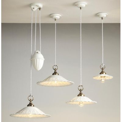 2258 SOSPENSIONE SINGOLA IN 3 MISURE RUSTICA IN TERRACOTTA BIANCA TRAFORATA  MADE IN ITALY