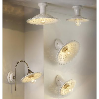 2258 PLAFONIERA RUSTICA IN 2 MISURE PRODOTTA IN TERRACOTTA BIANCA TRAFORATA  MADE IN ITALY