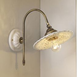 2258 APPLIQUE IN METALLO BRUNITO CON PIATTO IN TERRACOTTA BIANCA TRAFORATA  STILE RUSTICO MADE IN ITALY