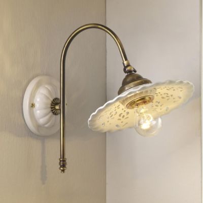 2258 APPLIQUE IN METALLO BRUNITO CON PIATTO IN TERRACOTTA BIANCA TRAFORATA  STILE RUSTICO MADE IN ITALY