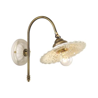 2258 APPLIQUE IN METALLO BRUNITO CON PIATTO IN TERRACOTTA BIANCA TRAFORATA  STILE RUSTICO MADE IN ITALY