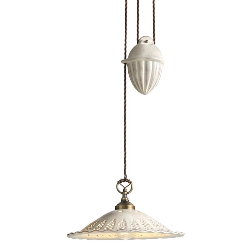 2259 SOSPENSIONE SALISCENDI RUSTICA D39 CM IN TERRACOTTA TRAFORATA FINITURA ANTICATA MADE IN ITALY