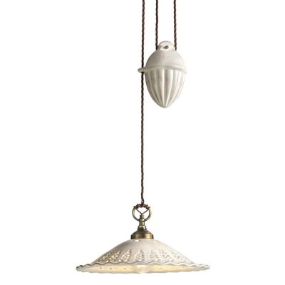 2259 SOSPENSIONE SALISCENDI RUSTICA D39 CM IN TERRACOTTA TRAFORATA FINITURA ANTICATA MADE IN ITALY