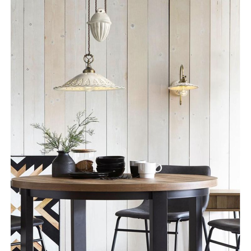 2259 SOSPENSIONE SALISCENDI RUSTICA D39 CM IN TERRACOTTA TRAFORATA FINITURA ANTICATA MADE IN ITALY