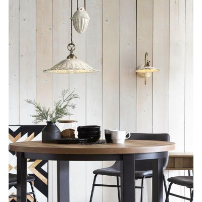 2259 SOSPENSIONE SALISCENDI RUSTICA D39 CM IN TERRACOTTA TRAFORATA FINITURA ANTICATA MADE IN ITALY