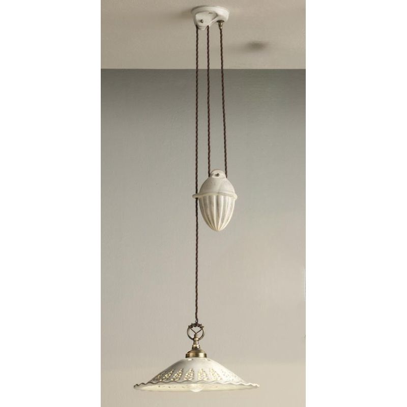 2259 SOSPENSIONE SALISCENDI RUSTICA D39 CM IN TERRACOTTA TRAFORATA FINITURA ANTICATA MADE IN ITALY